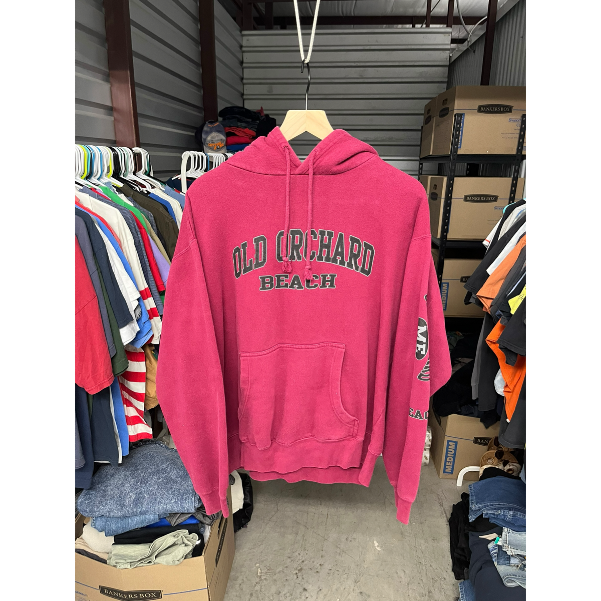 Old Orchard Beach Maine Souvenir Hoodie Maroon Burgundy Raglan Pullover Large