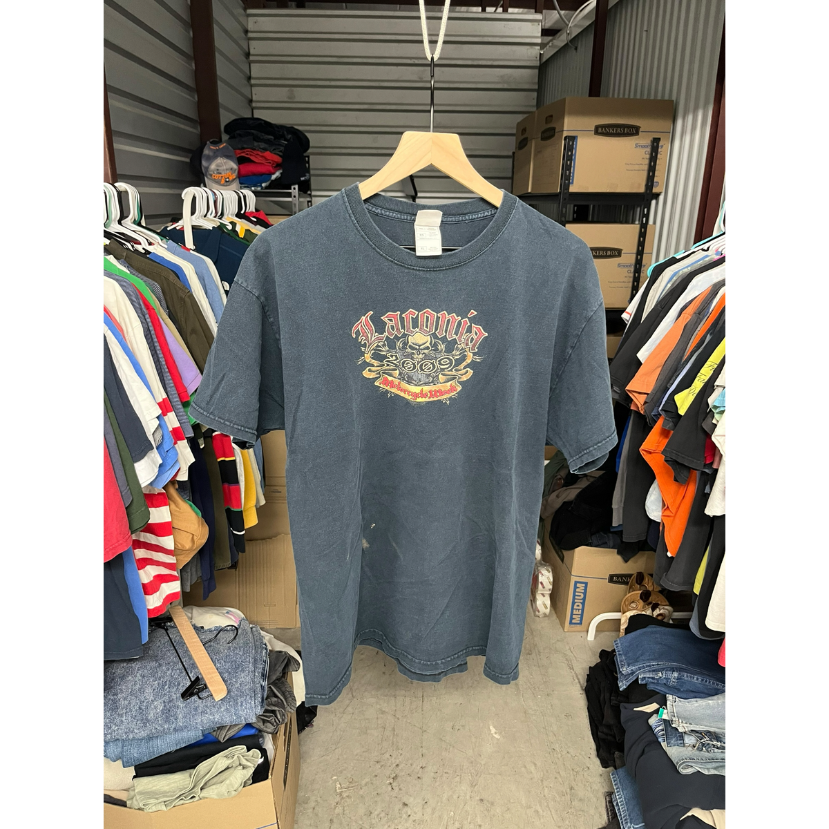 Gildan Laconia Motorcycle Week 2009 T Shirt Mens XL Black Biker Rally Y2K Tee