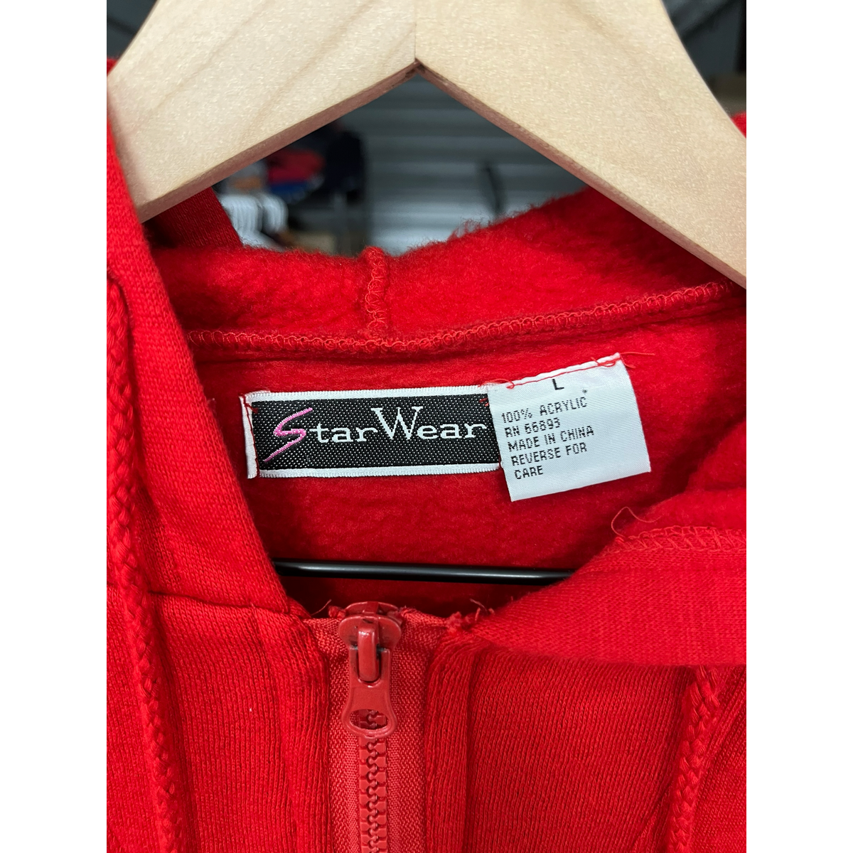 Vintage Star Wear Red Fleece Quarter Zip Reflective Stripe Hoodie Mens L