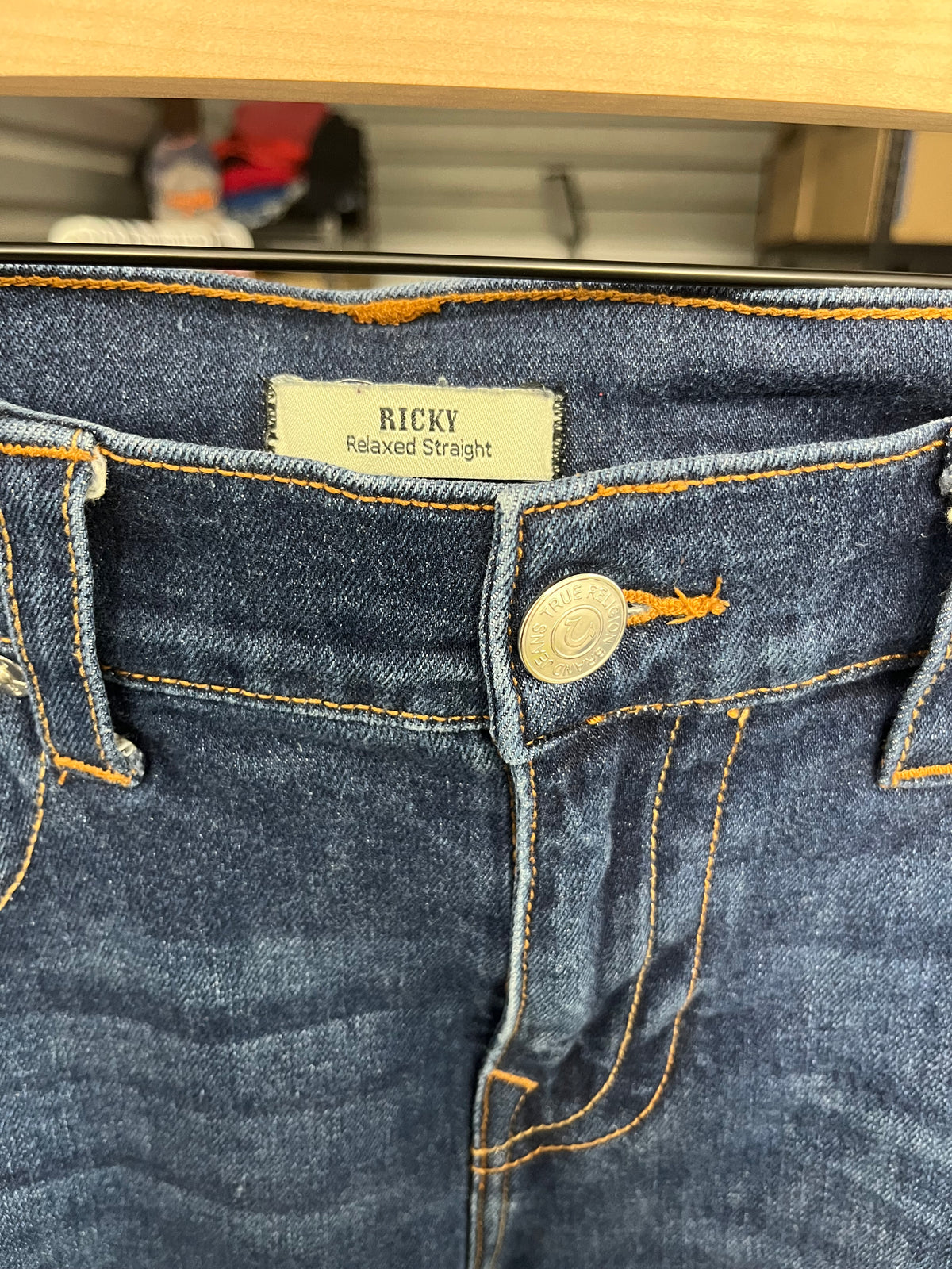 True Religion Ricky Relaxed Straight Jeans Mens 32 Medium Wash Blue Denim