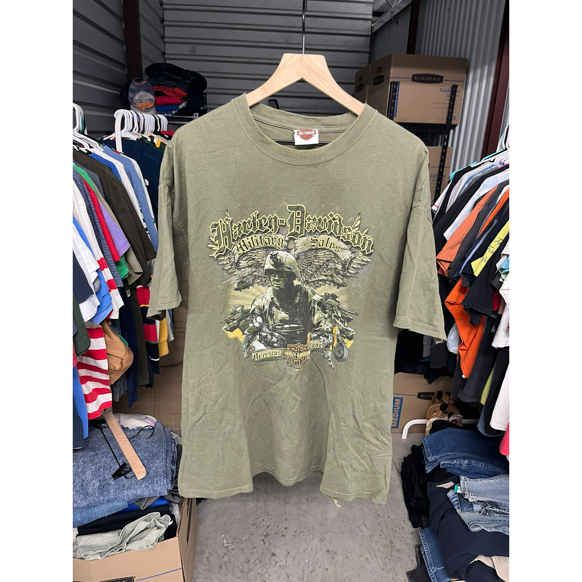Harley Davidson Military Sales Overseas Tour Graphic T-Shirt Olive Green XL