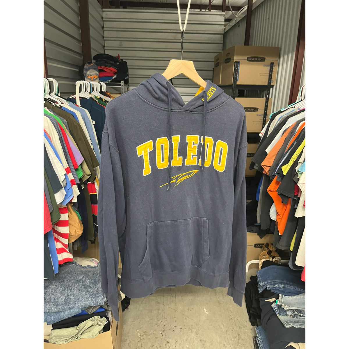 University of Toledo Rockets Hoodie Navy Blue Yellow Embroidered Sweatshirt L