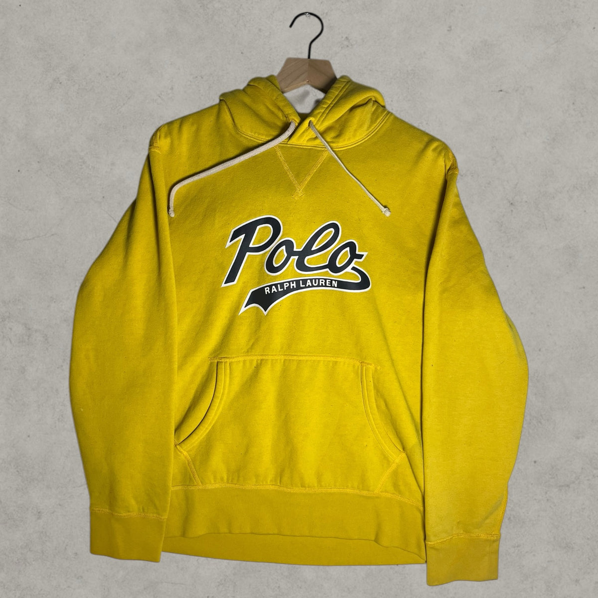 Polo Ralph Lauren Yellow Script Logo Pullover Hoodie Sweatshirt Mens Large
