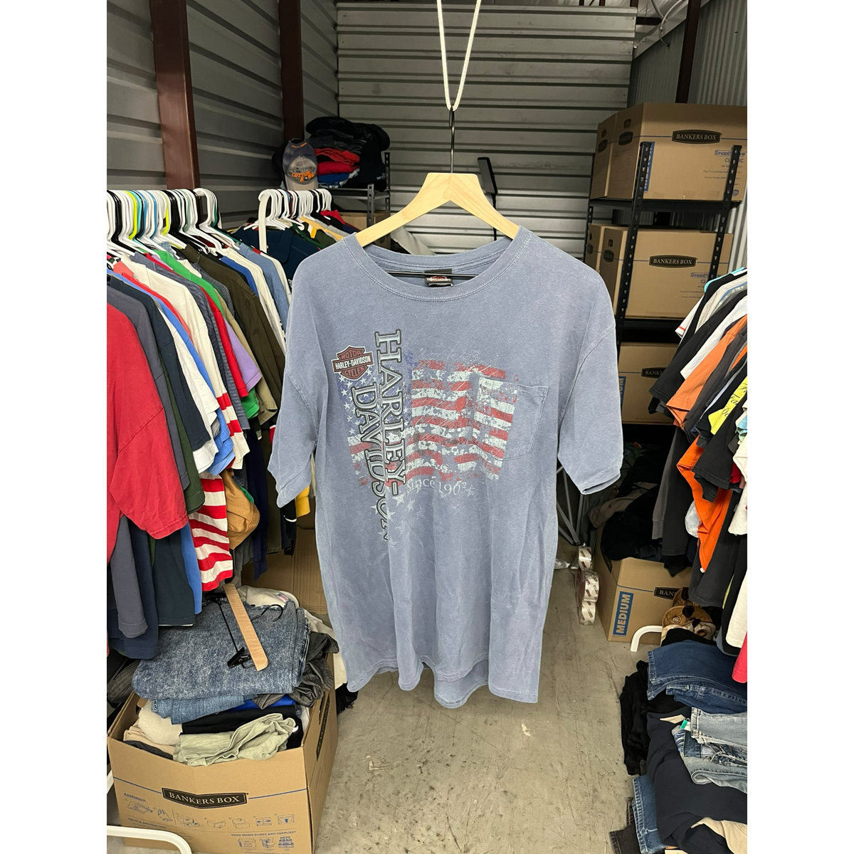 Harley-Davidson Mens Graphic Pocket T-Shirt Navy Blue American Flag Size L