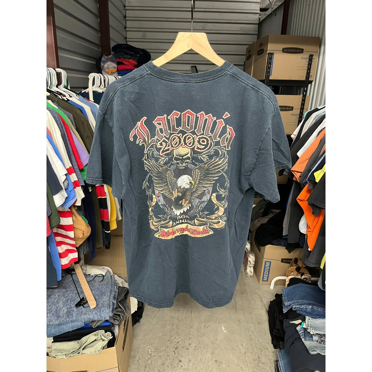 Gildan Laconia Motorcycle Week 2009 T Shirt Mens XL Black Biker Rally Y2K Tee