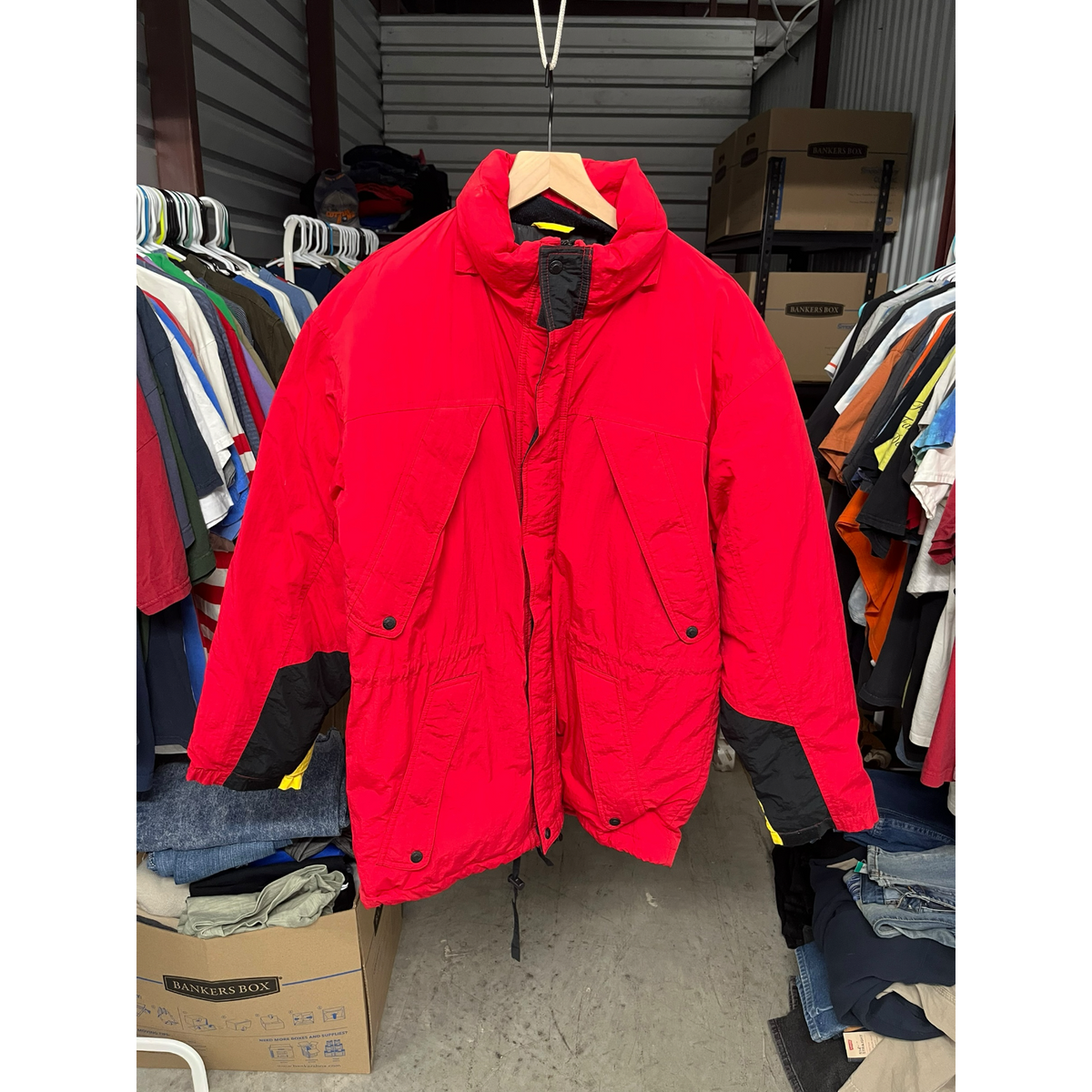 Vintage 90s Marlboro Country Store Red Black Puffer Parka Jacket Mens S