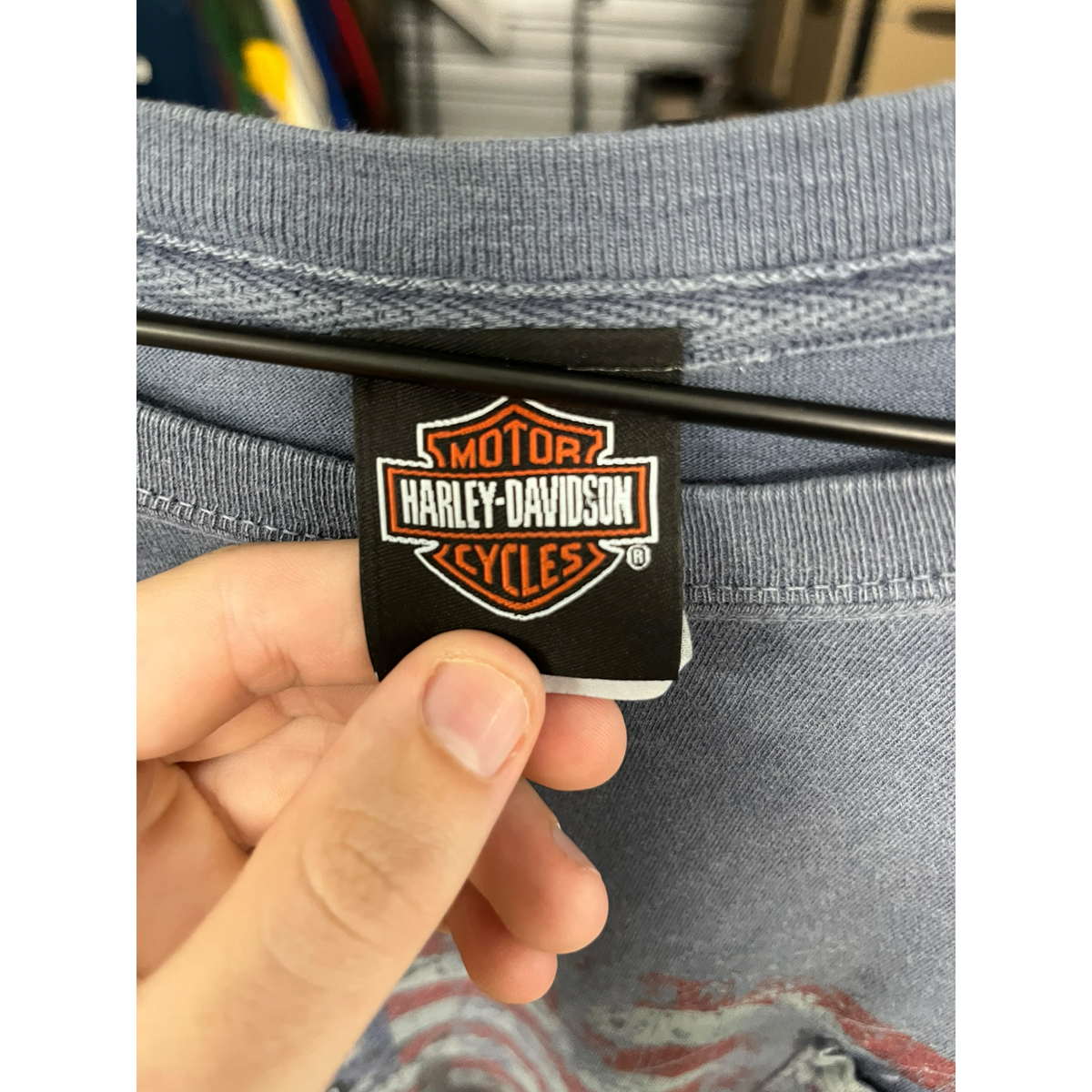 Harley-Davidson Mens Graphic Pocket T-Shirt Navy Blue American Flag Size L
