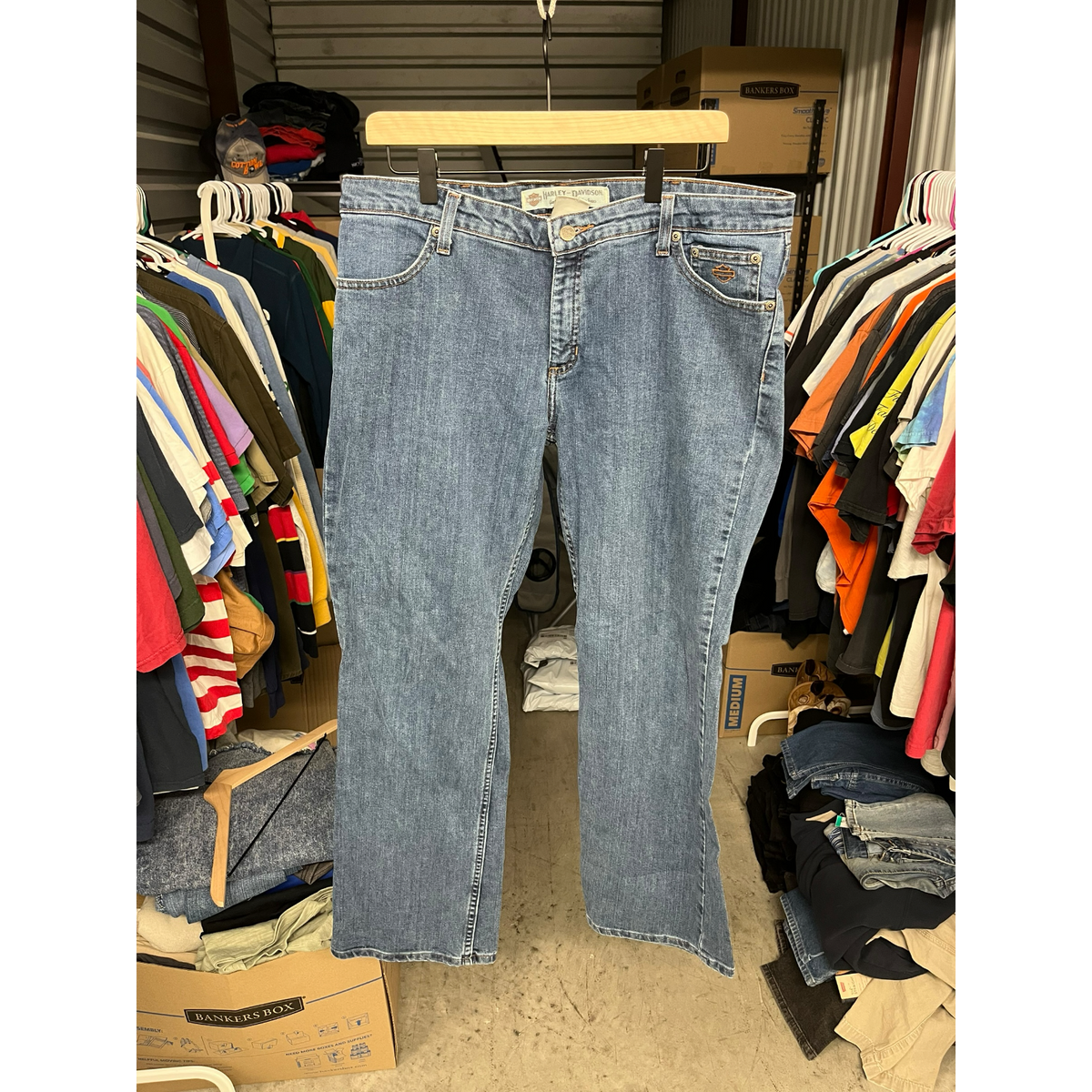 Harley-Davidson Womens Bootcut Jeans Medium Wash Blue Denim Embroidered Logo 14