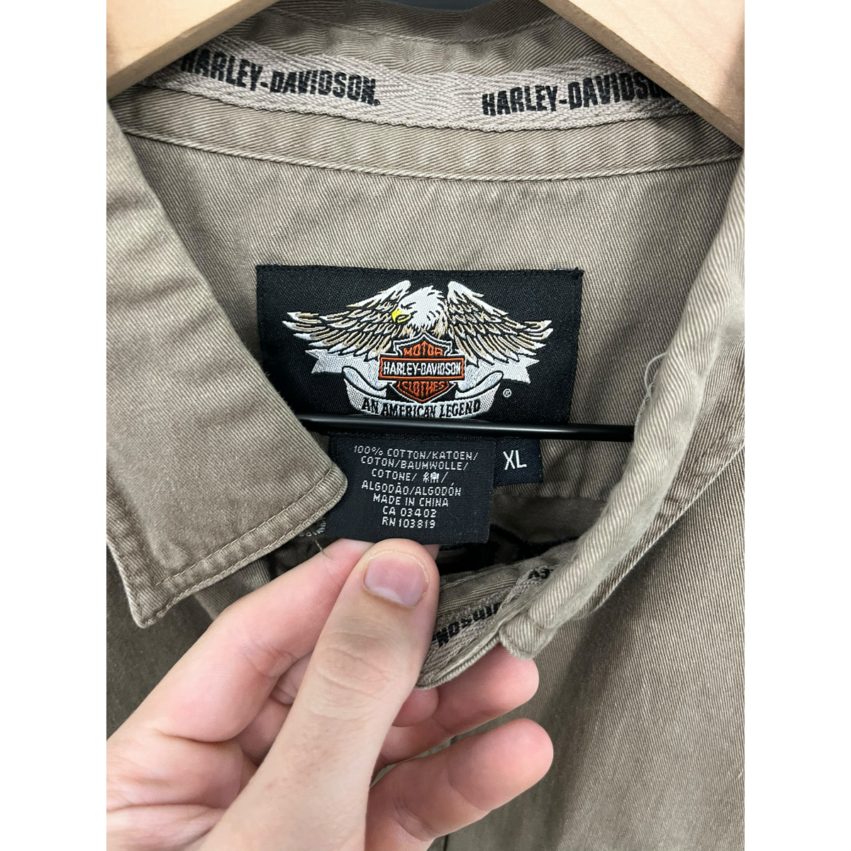 Harley-Davidson Mens Sleeveless Button Up Shirt Eagle Logo Brown Khaki XL