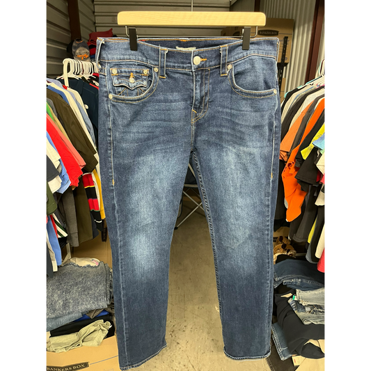 True Religion Ricky Relaxed Straight Jeans Mens 32 Medium Wash Blue Denim