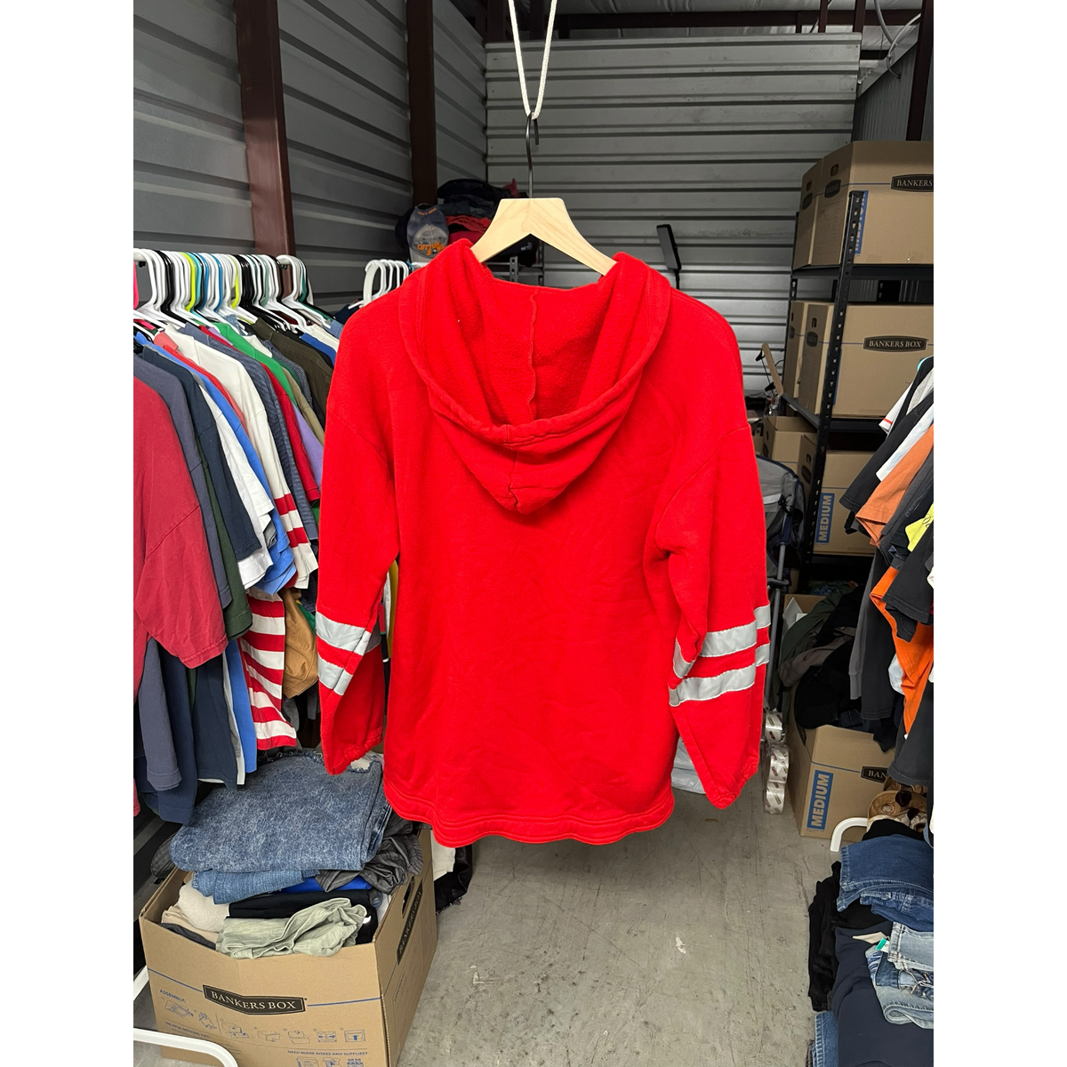 Vintage Star Wear Red Fleece Quarter Zip Reflective Stripe Hoodie Mens L