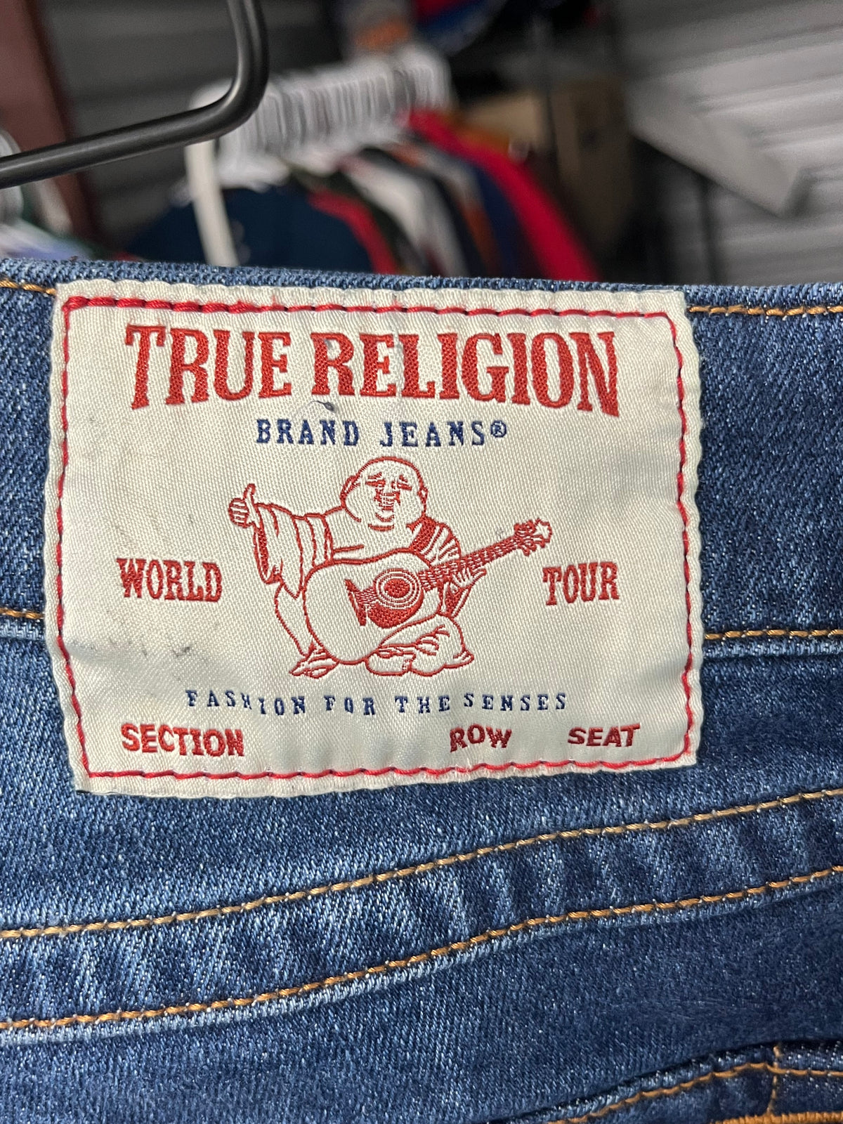 True Religion Ricky Relaxed Straight Jeans Mens 32 Medium Wash Blue Denim