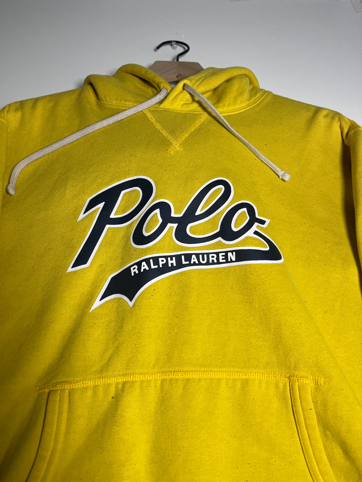 Polo Ralph Lauren Yellow Script Logo Pullover Hoodie Sweatshirt Mens Large