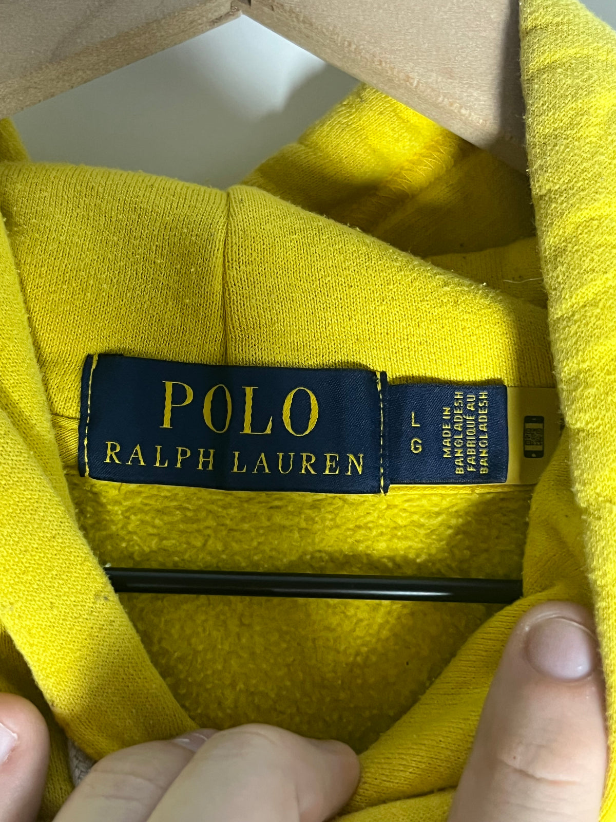 Polo Ralph Lauren Yellow Script Logo Pullover Hoodie Sweatshirt Mens Large